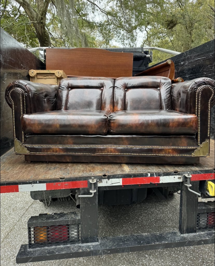 Black Dog Hauling Old Couch